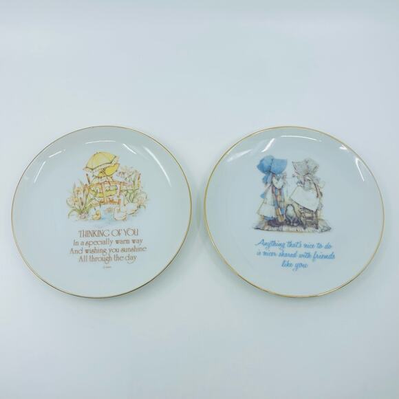 VTG Set Of 2 Lasting Memories Holly Hobby Porcelain Thinking Of You Mini Plates - Picture 1 of 5